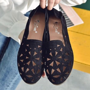 Summer Women Flat Shoes Soft Casual Loafers Female Ballet Flats Sweet Cut Out Suede Slip On Moccasins Breathable Ladies Footwear