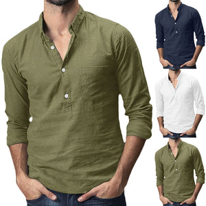 2019 Summer Men's Baggy Cotton Linen Solid Multi-Pocket Short Sleeve Turn-down Collar Shirts hawaiian shirt camisa masculina
