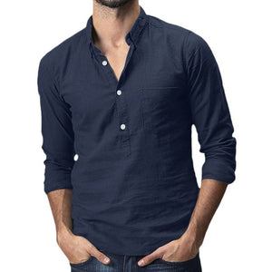 2019 Summer Men's Baggy Cotton Linen Solid Multi-Pocket Short Sleeve Turn-down Collar Shirts hawaiian shirt camisa masculina