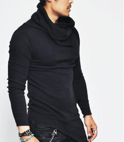 2019 Men's High-necked Sweaters Irregular Design Top Male Sweater Solid Color Mens Casual Sweater Pullover Sweaters For Mens