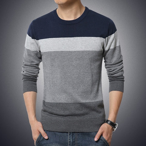 Casual Men's Sweater O-Neck Striped Slim Fit Knittwear 2019 Autumn Mens Sweaters Pullovers Pullover Men Pull Homme M-3XL