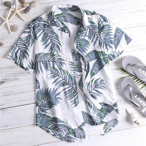 Casual Mens Beach Hawaiian Shirts Cotton Floral Mens Printed Hawaiian Loose Beachwear Short Sleeve Casual Buttons Shirt