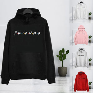 Friends Harajuku Hoodies Letter Print Pullover Pattern Print Hooed Sweatshirt Women Pocket Polyester Tops