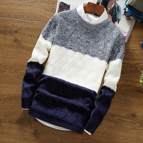 Manoswe Casual Long Sleeve Autumn Winter Sweater Men Korean Style Slim Knitted Blue Sweater Pullover Jumper Fashion Christmas