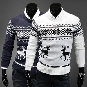 Autumn Winter Men's Sweater Turtleneck Christmas Deer Print Sweaters Casual Slim Fits Brand Knitted Sweater Men свитер мужской
