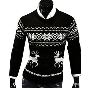 Autumn Winter Men's Sweater Turtleneck Christmas Deer Print Sweaters Casual Slim Fits Brand Knitted Sweater Men свитер мужской