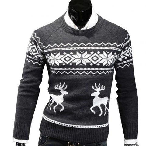 Autumn Winter Men's Sweater Turtleneck Christmas Deer Print Sweaters Casual Slim Fits Brand Knitted Sweater Men свитер мужской