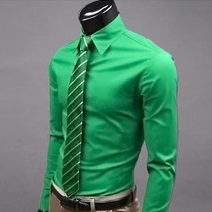 Fashion Men Solid Color Long Sleeve Buttons Down Shirt Slim Formal Business Top