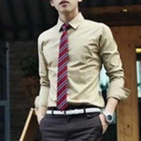 Fashion Men Solid Color Long Sleeve Buttons Down Shirt Slim Formal Business Top