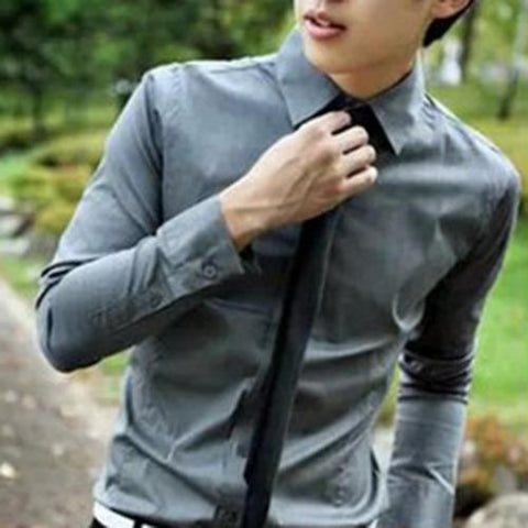 Fashion Men Solid Color Long Sleeve Buttons Down Shirt Slim Formal Business Top