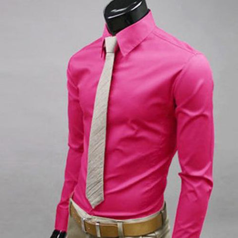 Fashion Men Solid Color Long Sleeve Buttons Down Shirt Slim Formal Business Top