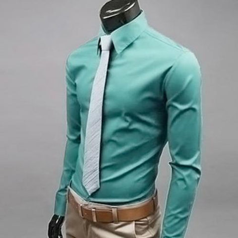 Fashion Men Solid Color Long Sleeve Buttons Down Shirt Slim Formal Business Top