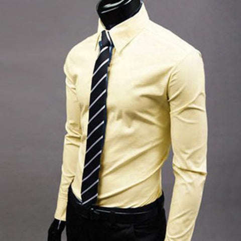 Fashion Men Solid Color Long Sleeve Buttons Down Shirt Slim Formal Business Top