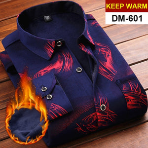 NIGRITY Autumn Winter Mens Long Sleeve Plaid Warm Thick Fleece Lined Shirt Fashion Soft Casual Flannel Shirt Plus Big Size L-6XL