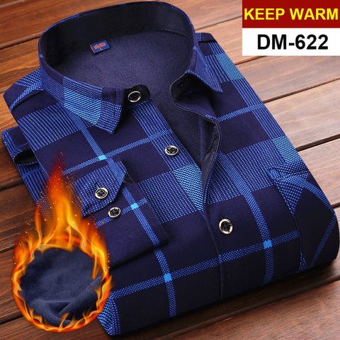 NIGRITY Autumn Winter Mens Long Sleeve Plaid Warm Thick Fleece Lined Shirt Fashion Soft Casual Flannel Shirt Plus Big Size L-6XL