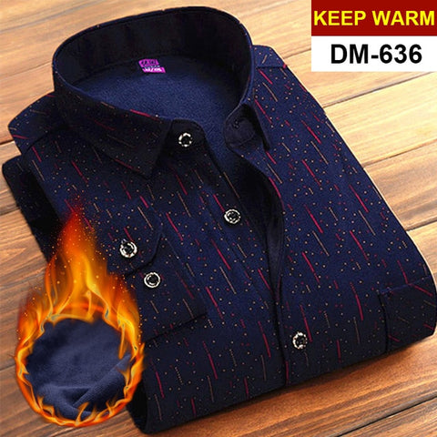 NIGRITY Autumn Winter Mens Long Sleeve Plaid Warm Thick Fleece Lined Shirt Fashion Soft Casual Flannel Shirt Plus Big Size L-6XL