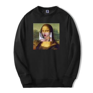 Funny Sweatshirt Mona Lisa Printed Sweatshirts Mens Hoodies 2019 Spring Winter Hoodie Men Bodywarmer Fitness fashion Tracksuit