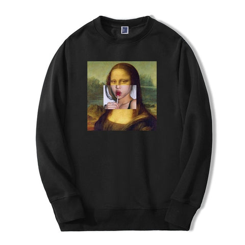 Funny Sweatshirt Mona Lisa Printed Sweatshirts Mens Hoodies 2019 Spring Winter Hoodie Men Bodywarmer Fitness fashion Tracksuit