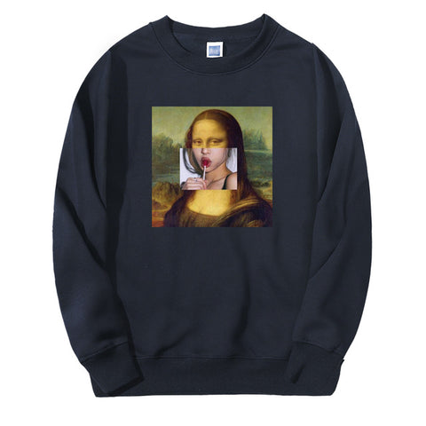 Funny Sweatshirt Mona Lisa Printed Sweatshirts Mens Hoodies 2019 Spring Winter Hoodie Men Bodywarmer Fitness fashion Tracksuit