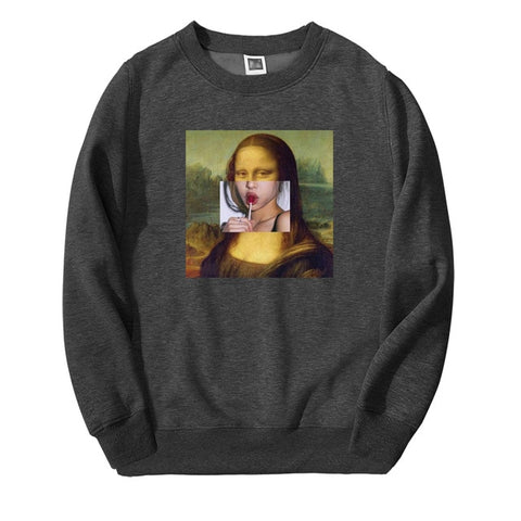 Funny Sweatshirt Mona Lisa Printed Sweatshirts Mens Hoodies 2019 Spring Winter Hoodie Men Bodywarmer Fitness fashion Tracksuit