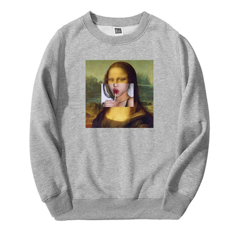 Funny Sweatshirt Mona Lisa Printed Sweatshirts Mens Hoodies 2019 Spring Winter Hoodie Men Bodywarmer Fitness fashion Tracksuit