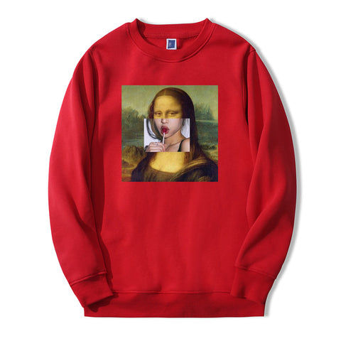 Funny Sweatshirt Mona Lisa Printed Sweatshirts Mens Hoodies 2019 Spring Winter Hoodie Men Bodywarmer Fitness fashion Tracksuit