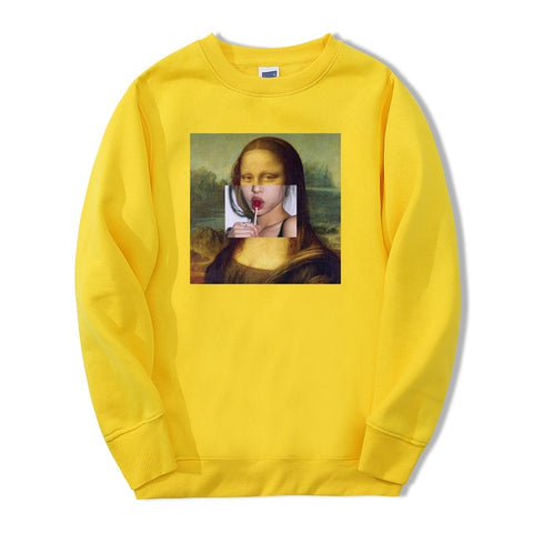 Funny Sweatshirt Mona Lisa Printed Sweatshirts Mens Hoodies 2019 Spring Winter Hoodie Men Bodywarmer Fitness fashion Tracksuit