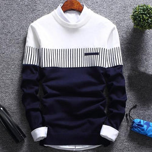 Fashion Men Sweater Color Block Patchwork O Neck Long Sleeve Knitted Sweater Top Blouse For Warm Men's Clothing