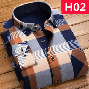 Winter Thick Velvet Dress Shirt For Men Casual Long Sleeve Plaid Warm Fleece Lining Shirts Fashion Soft Flannel Plus Size L-4XL