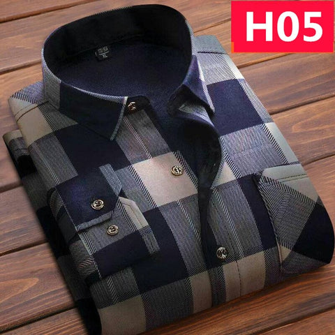 Winter Thick Velvet Dress Shirt For Men Casual Long Sleeve Plaid Warm Fleece Lining Shirts Fashion Soft Flannel Plus Size L-4XL