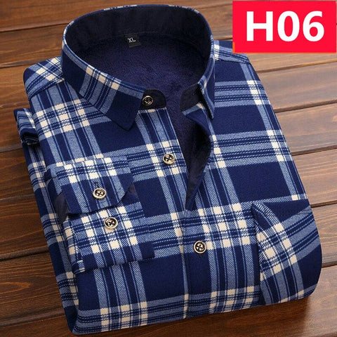 Winter Thick Velvet Dress Shirt For Men Casual Long Sleeve Plaid Warm Fleece Lining Shirts Fashion Soft Flannel Plus Size L-4XL