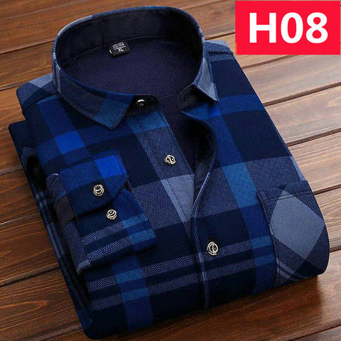 Winter Thick Velvet Dress Shirt For Men Casual Long Sleeve Plaid Warm Fleece Lining Shirts Fashion Soft Flannel Plus Size L-4XL