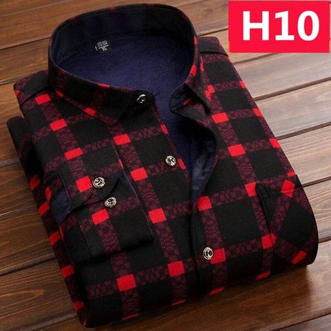 Winter Thick Velvet Dress Shirt For Men Casual Long Sleeve Plaid Warm Fleece Lining Shirts Fashion Soft Flannel Plus Size L-4XL