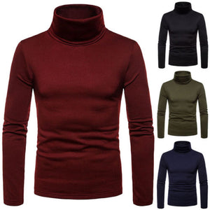 Men's Casual Slim Fit Basic Turtleneck Sweater Tops Knitted Pullover Sweater Turtleneck Pullover Male Double Collar Tops