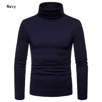 Men's Casual Slim Fit Basic Turtleneck Sweater Tops Knitted Pullover Sweater Turtleneck Pullover Male Double Collar Tops