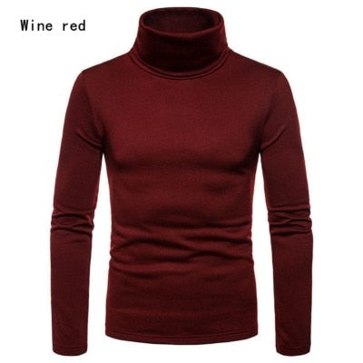 Men's Casual Slim Fit Basic Turtleneck Sweater Tops Knitted Pullover Sweater Turtleneck Pullover Male Double Collar Tops