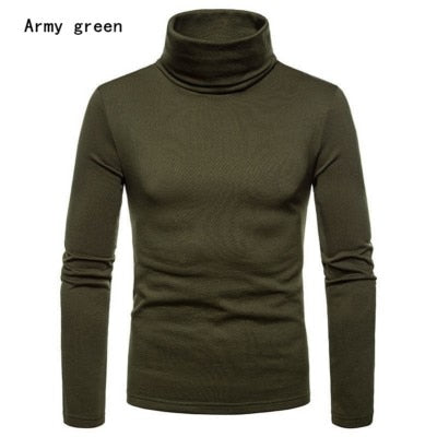 Men's Casual Slim Fit Basic Turtleneck Sweater Tops Knitted Pullover Sweater Turtleneck Pullover Male Double Collar Tops