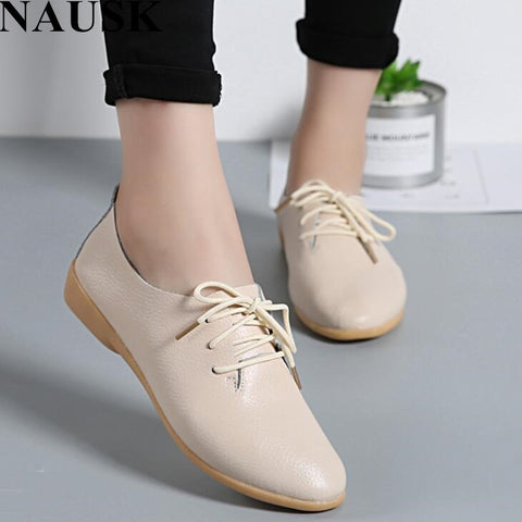 NAUSK Genuine Leather Summer Loafers Women Casual Shoes Moccasins Soft Pointed Toe Ladies Footwear Women Flats Shoes Female