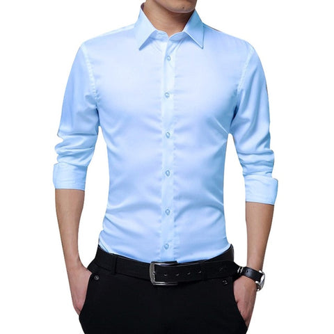 Mens Long Sleeve Shirt Fashion white Casual Solid color Fashion Business Design Fabric Soft Comfortable Men Business Dress Slim