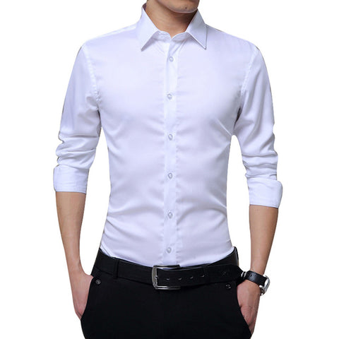 Mens Long Sleeve Shirt Fashion white Casual Solid color Fashion Business Design Fabric Soft Comfortable Men Business Dress Slim