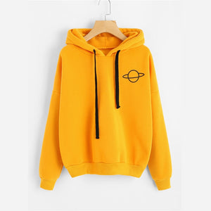 Women Hoodies Casual Kpop Planet Print Solid Loose Drawstring Sweatshirt Long Sleeve Hooded Autumn Female Pullover