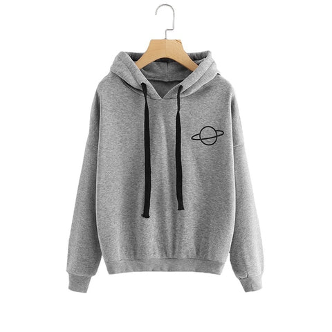 Women Hoodies Casual Kpop Planet Print Solid Loose Drawstring Sweatshirt Long Sleeve Hooded Autumn Female Pullover