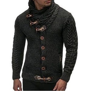 Fashion Vintage Sweater Cardigan Men Winter Warm Turtleneck Sweaters Knitting Tricot Jumper Horns Buckle Thick Casual outwear