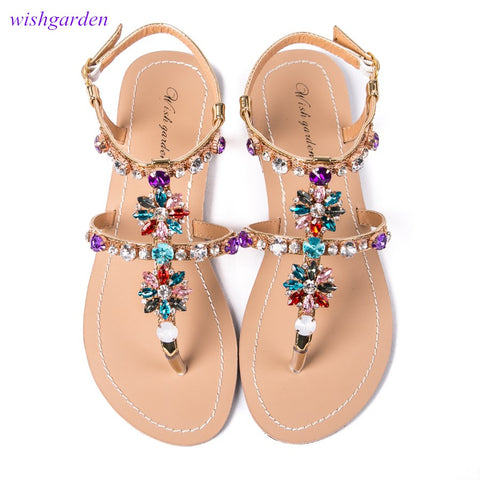 20 NEW Women's  summer diamond thong sandals beach shining crystal flip flops shoes Casual Female boho T-strap Slipper Plus size