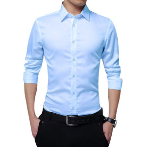 Men Long Sleeve Shirts Slim Fit Solid Business Formal Shirts for Autumn FO Sale