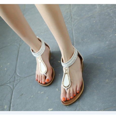 SNURULAN Summer flip flops; Women's Bohemian Ethnic Sandals; wedge shoes summer low-heeled beach shoes; comfortable shoes