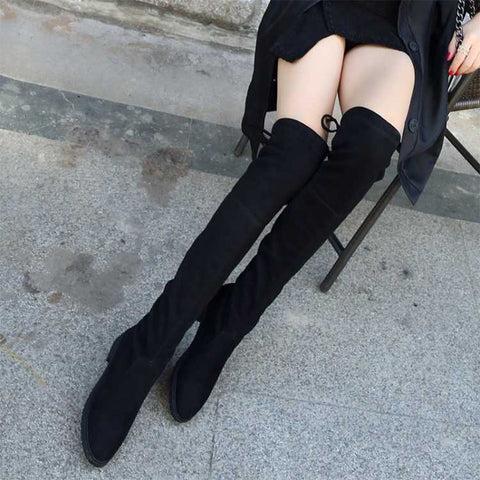 Size 41 Thigh High Boots For Women's Winter Over Knee Boots Women Black Slim Warm Shoes Woman Elastic Botas altas Mujer 2019 New