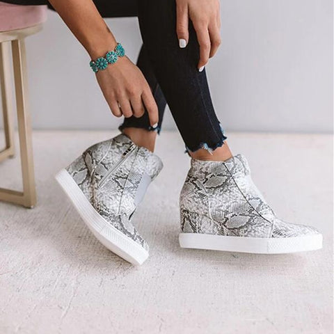 Women's Wedge Sneaker Vulcanize Shoes Fashion Zip Leopard Increase Within Zapatos De Mujer New Fashion for Girl