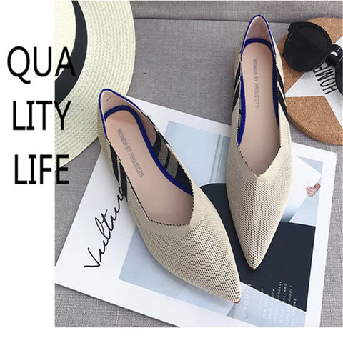 2020 New Women's Casual flats  luxury Brand Shallow Mouth Pointed Ballet Female Boat Shoes Wool Knitted Maternity loafers Mixed