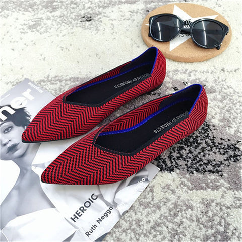 2020 New Women's Casual flats  luxury Brand Shallow Mouth Pointed Ballet Female Boat Shoes Wool Knitted Maternity loafers Mixed